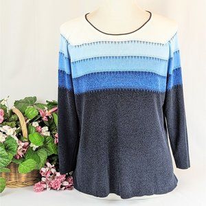 Womens Blue Lightweight Pullover Cotton Knit Sweater Sz L Office Casual Knit Top